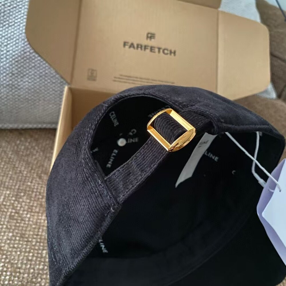 Celine Triomphe Corduroy Baseball Cap in Black - Picture 3 of 5